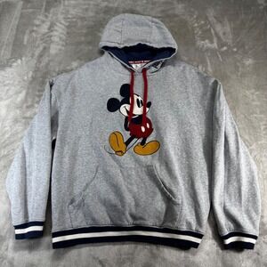 Disney Mickey Mouse Hoodie Mens XL Gray Good Pullover Disneyland Embroidered